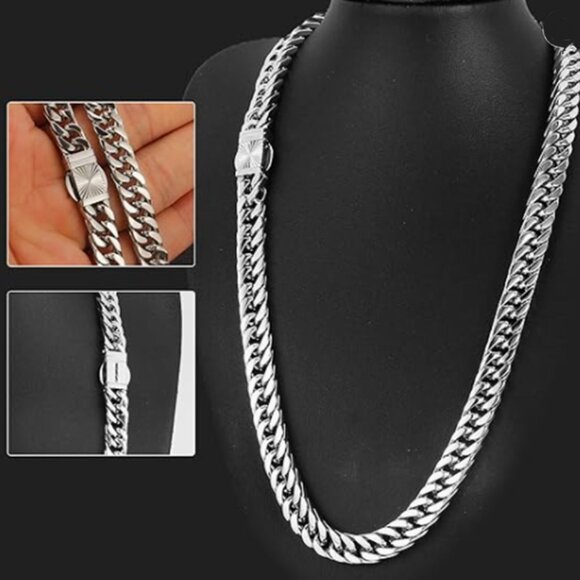 925 Sterling Silver Plated Stainless Steel 9mm Cuban Link Unique Closure - Picture 3 of 10